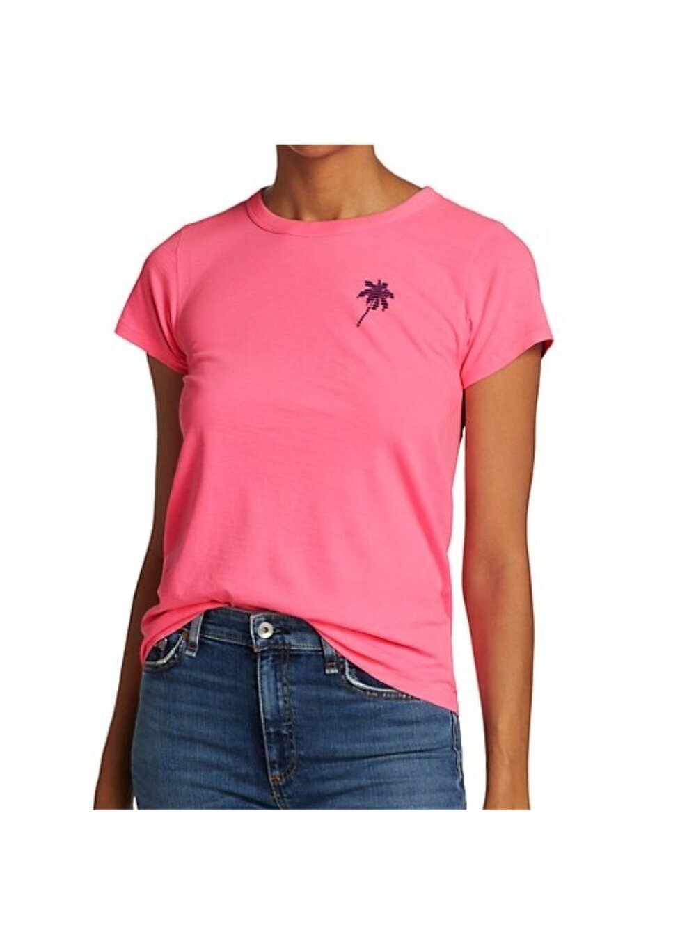 Rag & Bone Two Tone Palm Tree Tee T-Shirt Pima Cotton Hot Pink Neon Women's XS